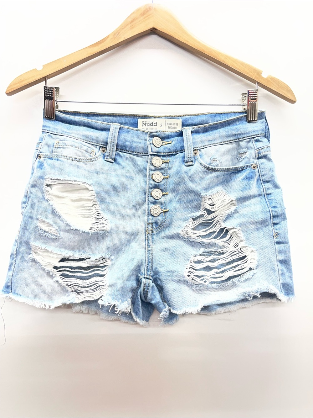 Mudd Light Wash Distressed High-Rise Denim Shorts‎